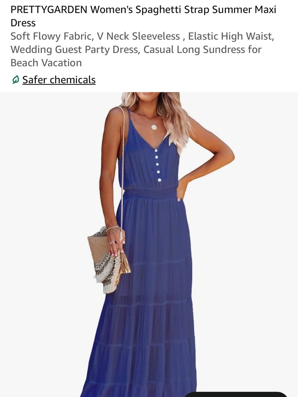 PRETTYGARDEN Blue Spaghetti Strap Maxi Dress with Button Front